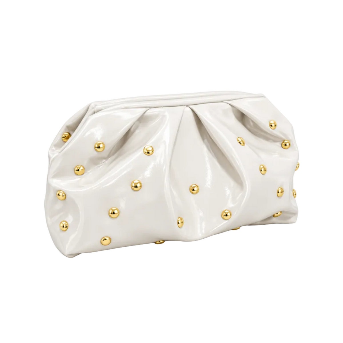 White Leather Clutch With Golden Studs-1