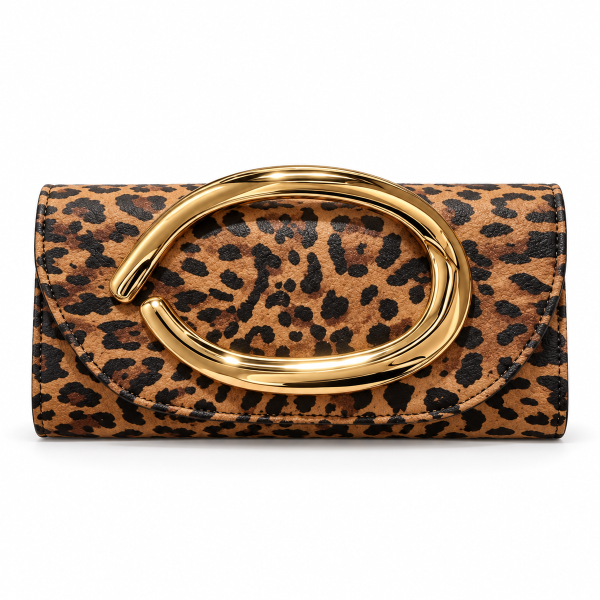 Leopard Print Clutch With Golden Handle-4