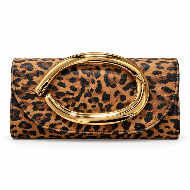 Leopard Print Clutch With Golden Handle-4