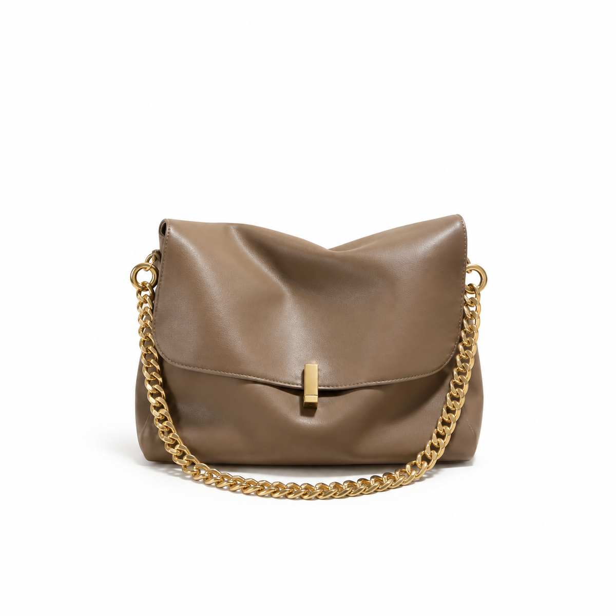 Brown Gold Chain Slouch Shoulder Bag-4