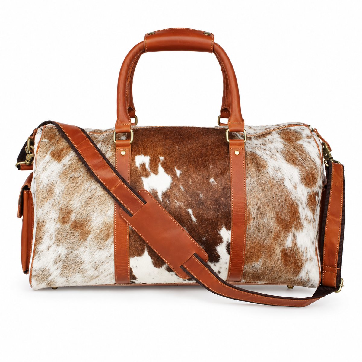 Brown White Cowhide Style Overnight Bag-2