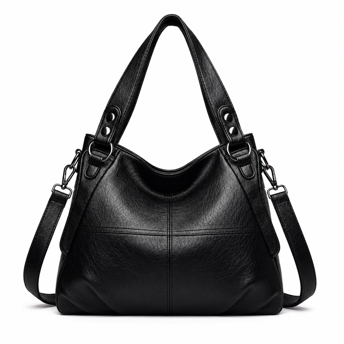 Black Textured Double Handle Shoulder Bag-2