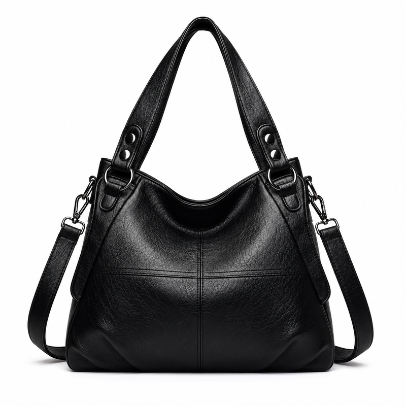 Black Textured Double Handle Shoulder Bag-2