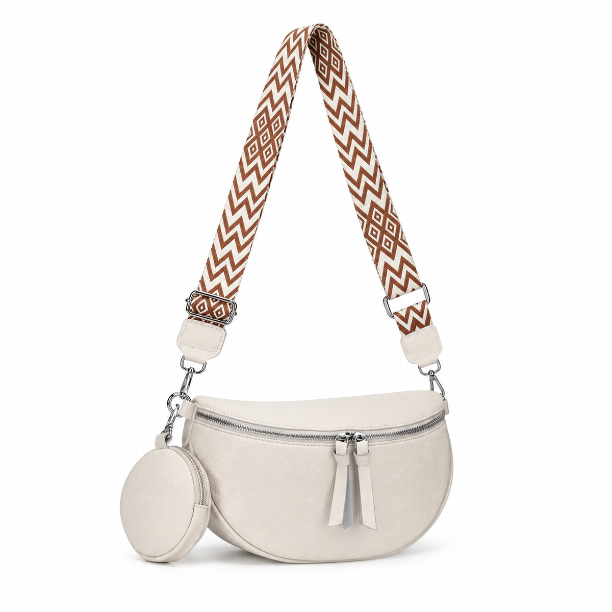 Ivory Crescent Crossbody Bag With Pouch-1