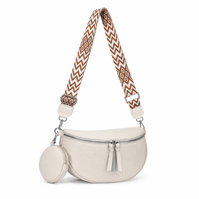 Ivory Crescent Crossbody Bag With Pouch-1
