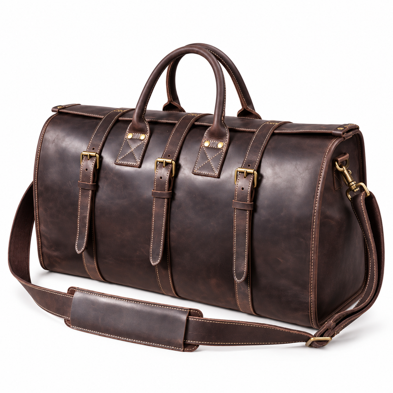 Vintage Brown Triple Buckle Overnight Bag-4