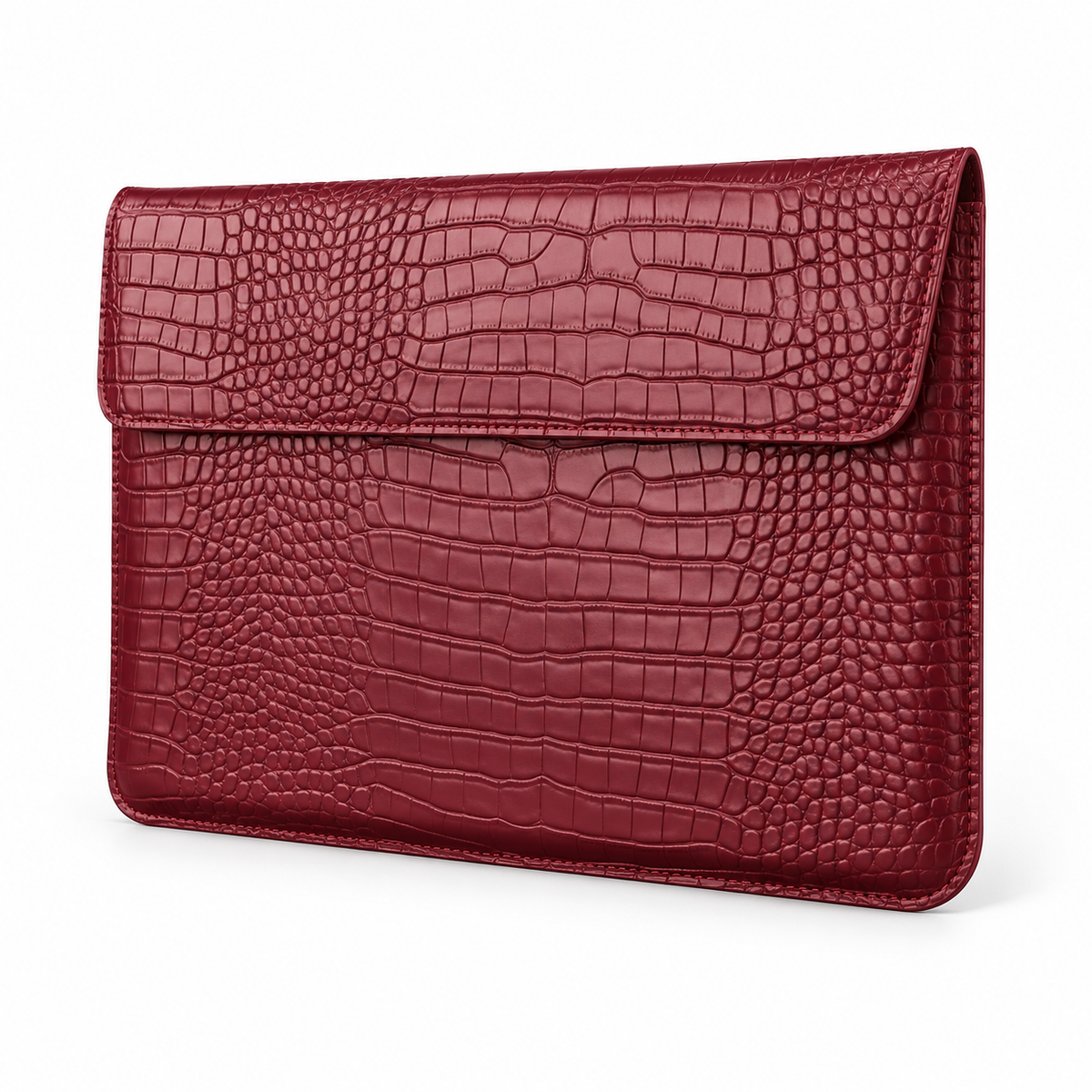 Burgundy Crocodile Embossed Leather Laptop Bag-3