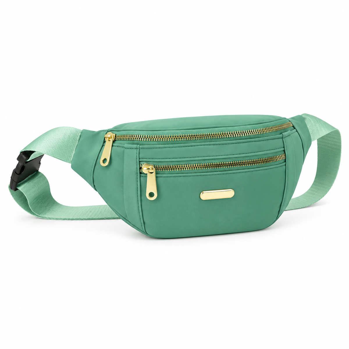 Mint Green Waist Bag Gold Zippers-1