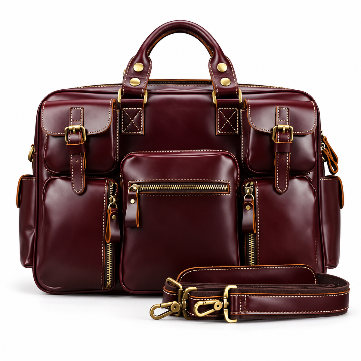 Dark Brown Leather Duffel Travel Bag-4