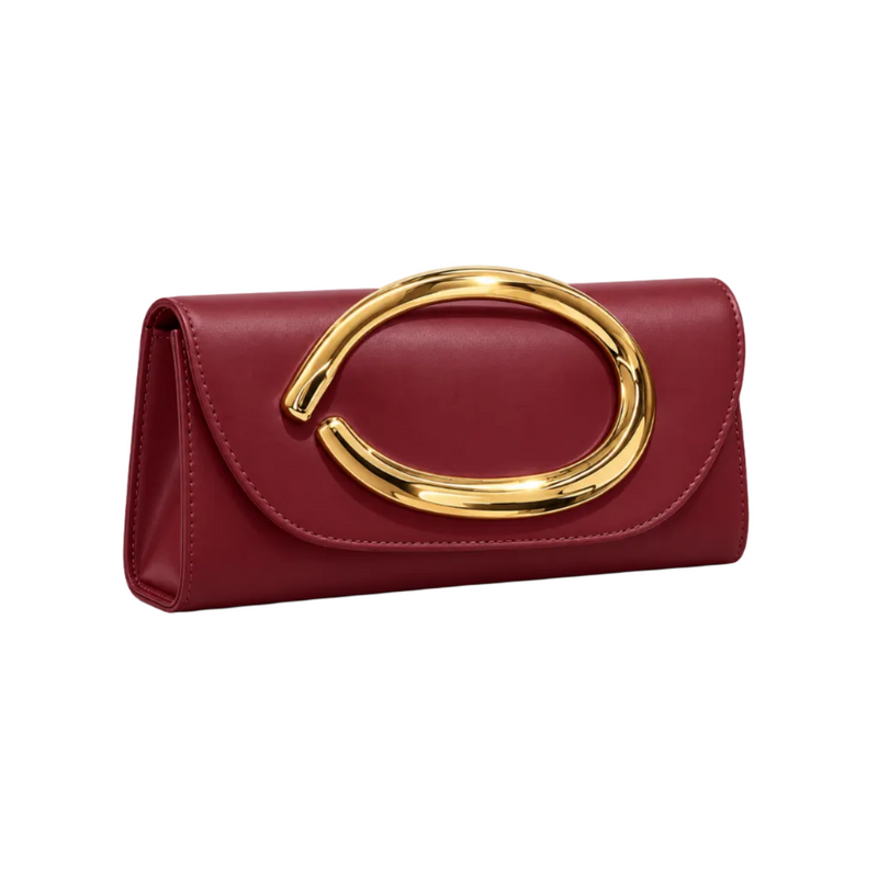 Burgundy Evening Clutch With Golden Accent-1
