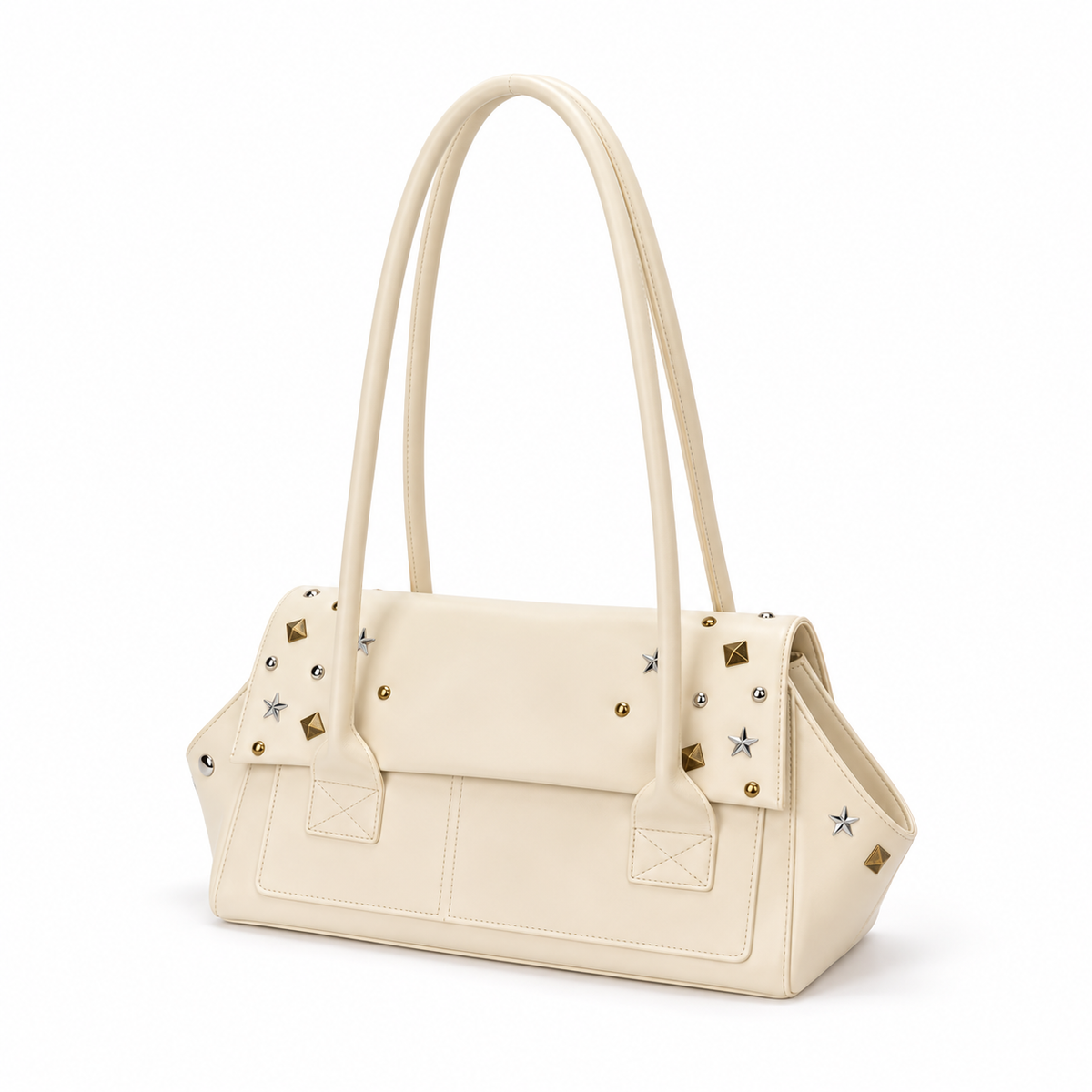 Vintage Ivory Studded Long Handle Shoulder Bag