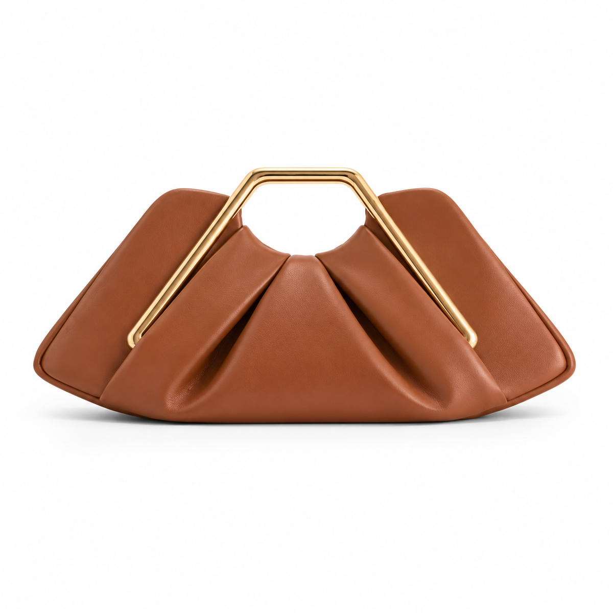 Caramel Sculptural Clutch With Golden Handle-4
