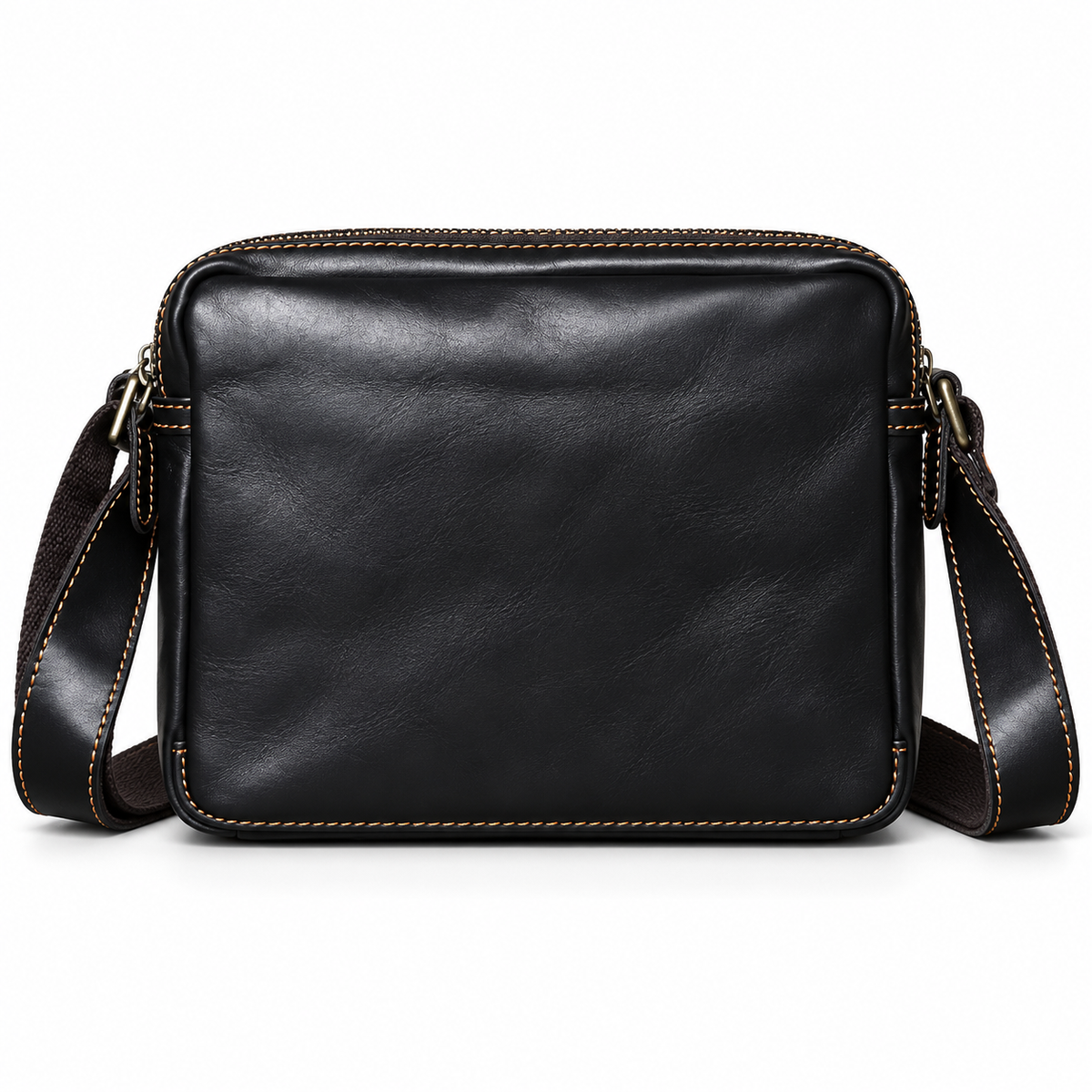 Classic Black Leather Satchel Shoulder Bag