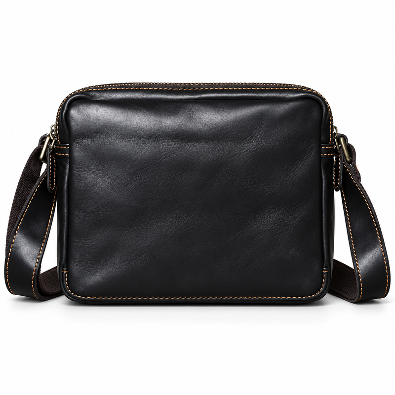 Classic Black Leather Satchel Shoulder Bag-2