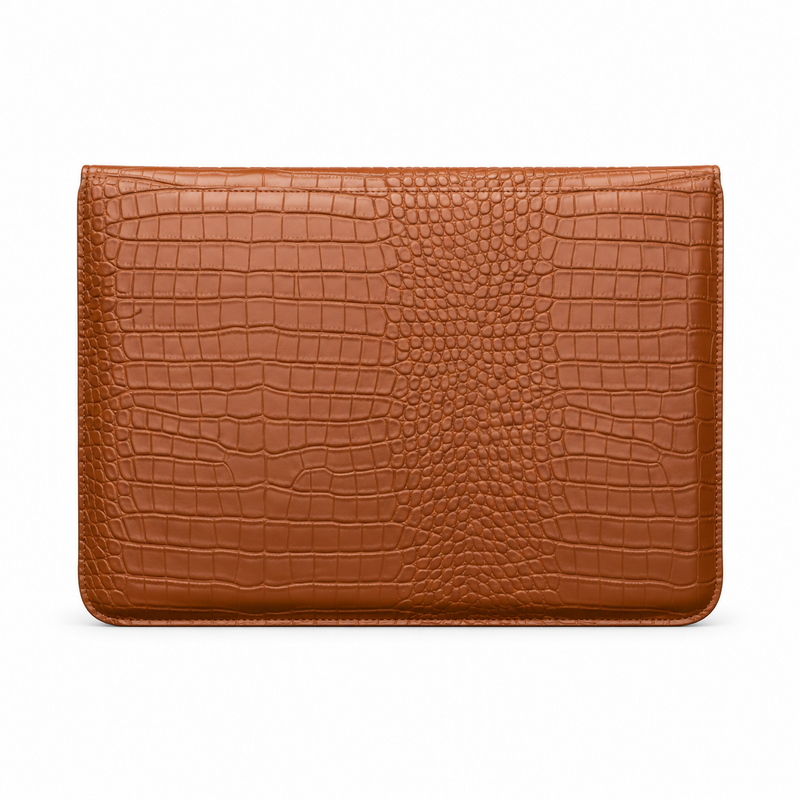 Caramel Crocodile Embossed Leather Laptop Bag-2