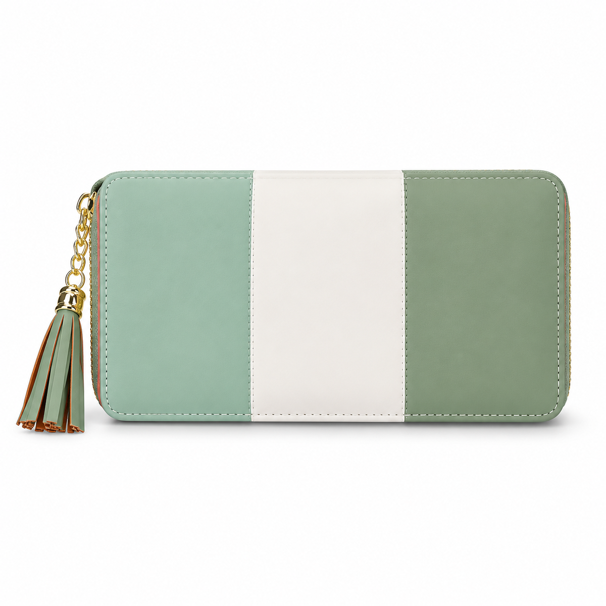 Mint Green Colorblock Wallet With Tassel