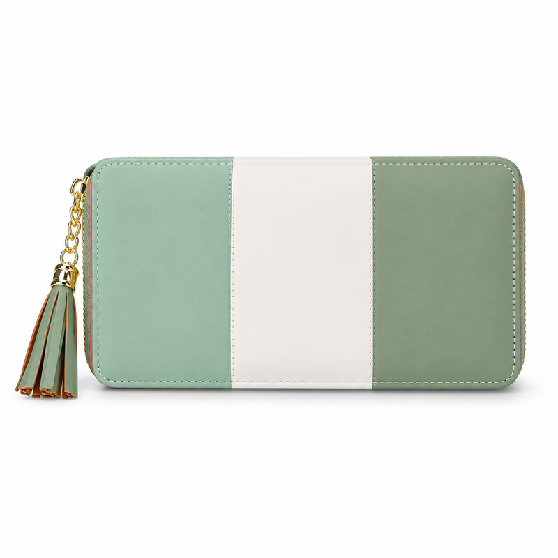 Mint Green Colorblock Wallet With Tassel-2