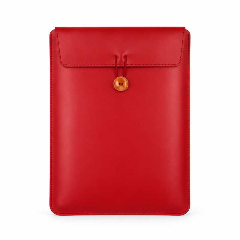 Red Leather Laptop Bag With Button-4