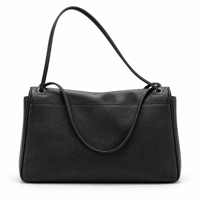 Classic Black Vegan Leather Shoulder Bag-3
