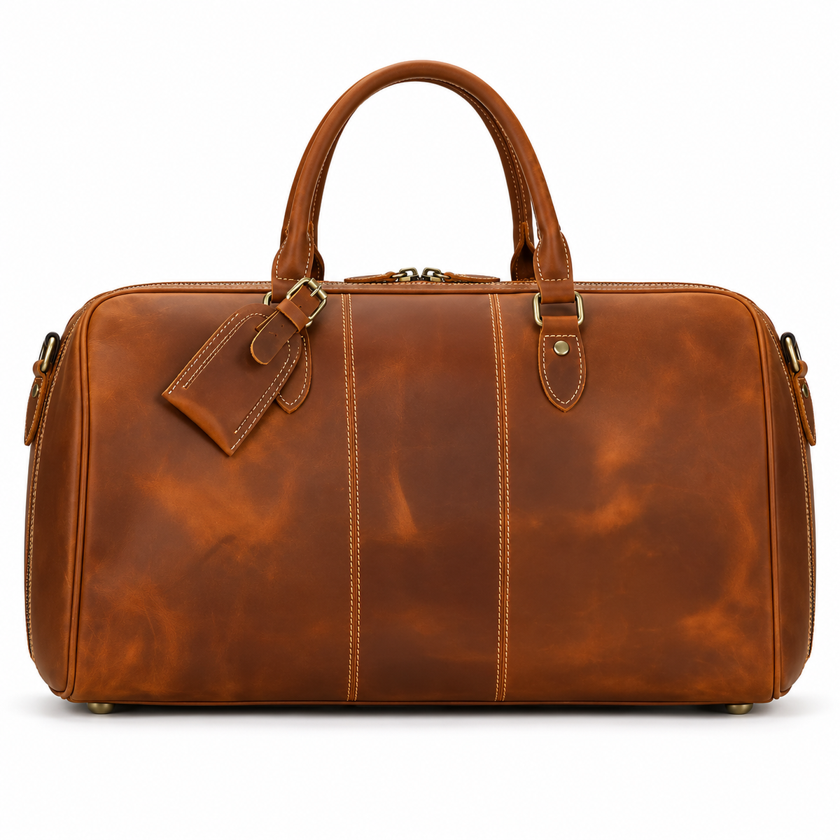 Classic Cognac Leather Travel Duffel Bag-2