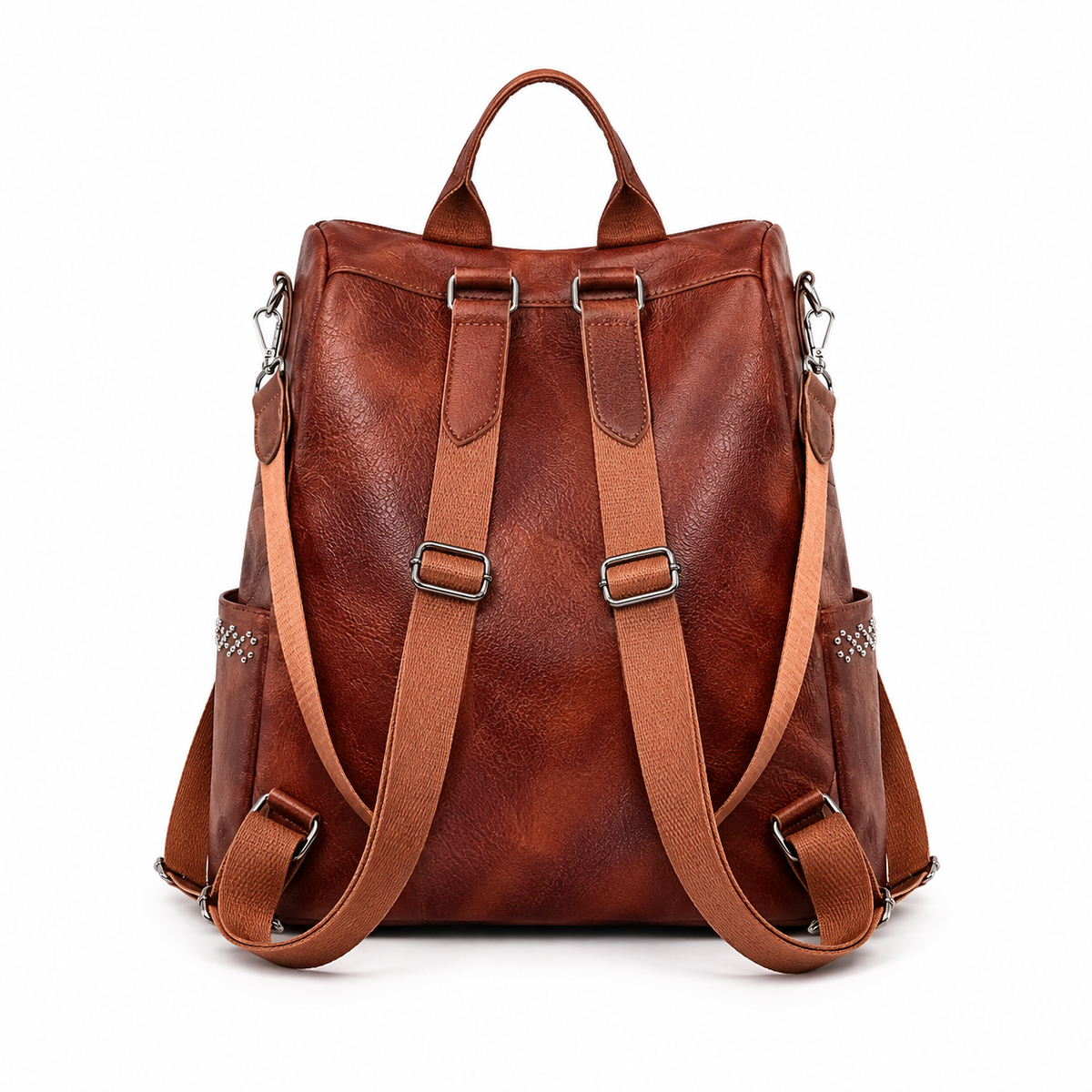 Vintage Brown Studded Convertible Backpack Bag