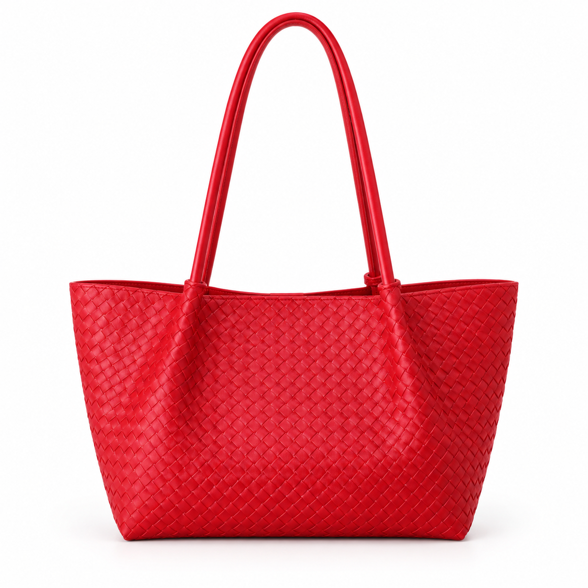 Red Woven Tote With Heart Charm-2
