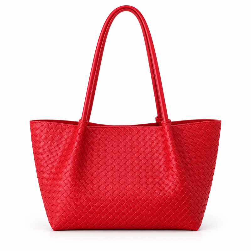 Red Woven Tote With Heart Charm-2