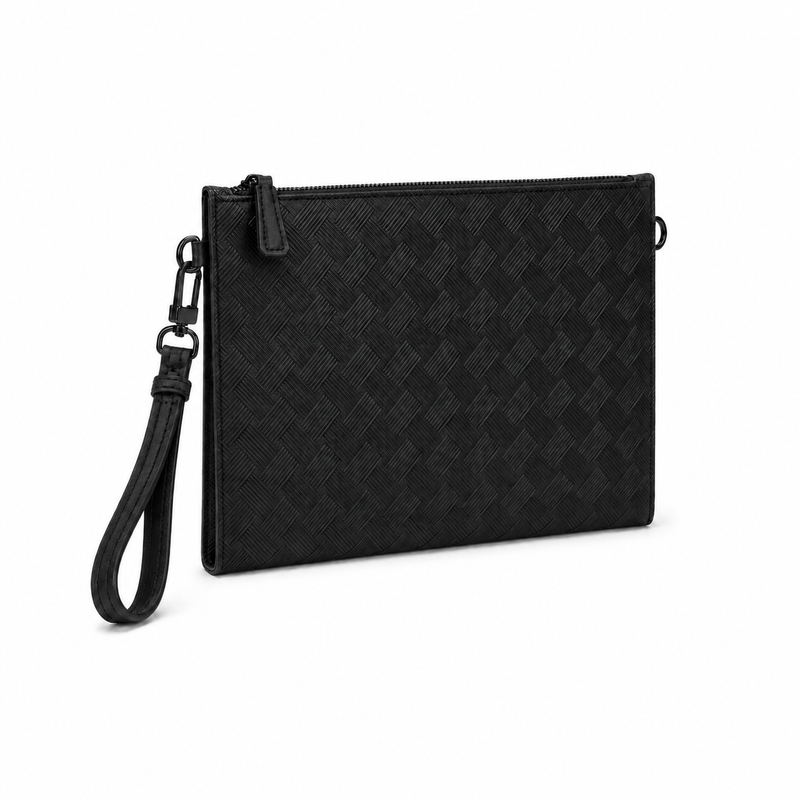 Men’s Black Textured Leather Wristlet Zipper-1