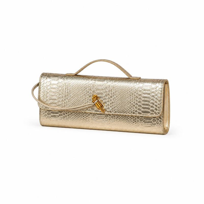 Metallic Gold Snakeskin Clutch Handbag-3
