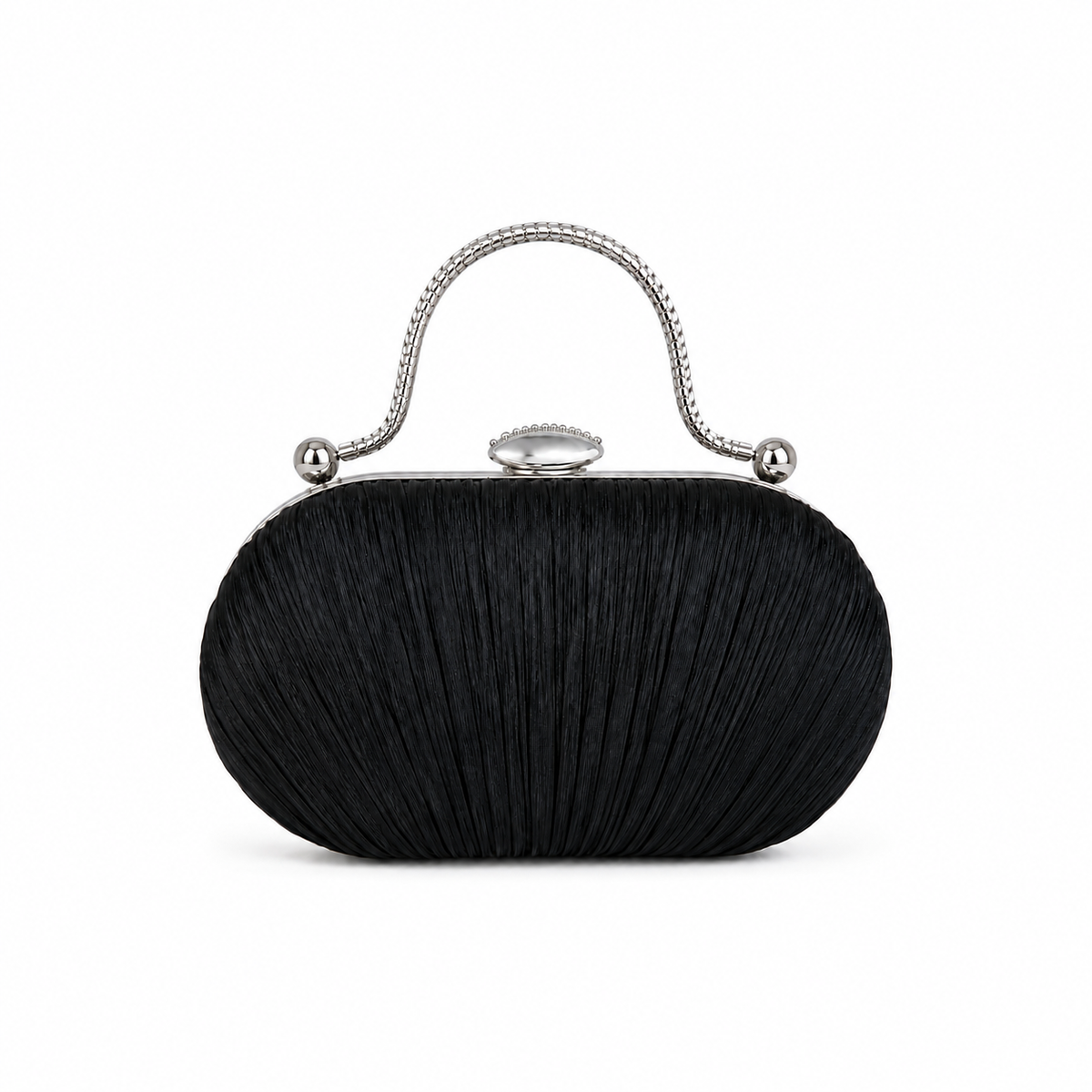 Black Pleated Clutch with Silver Handle-4