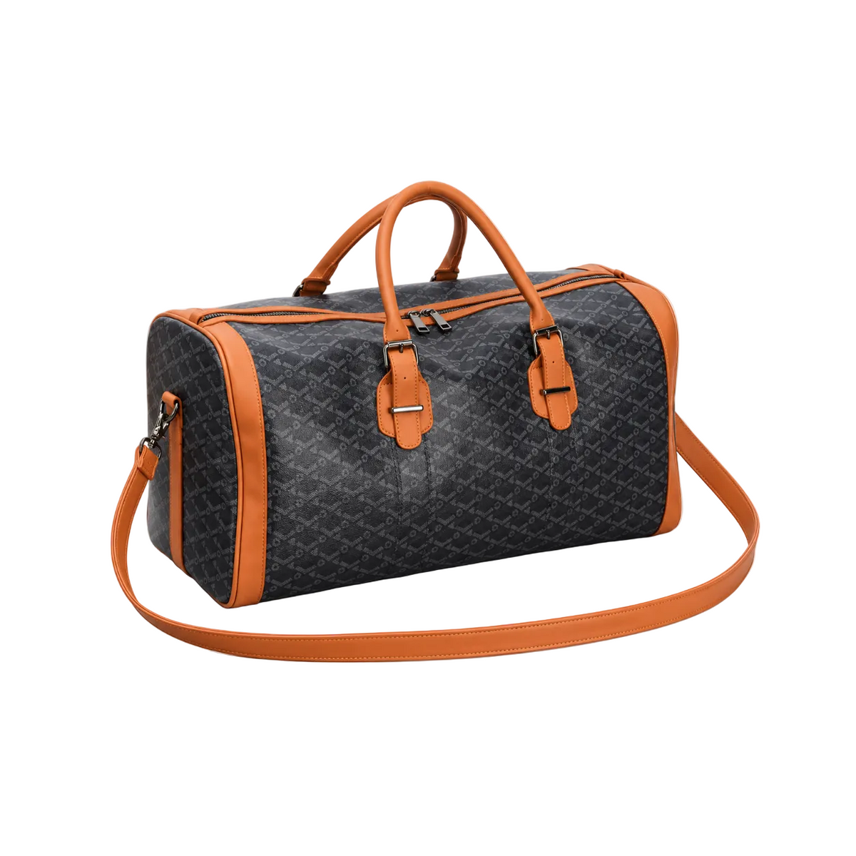 Classic Charcoal Patterned Leather Duffel Bag