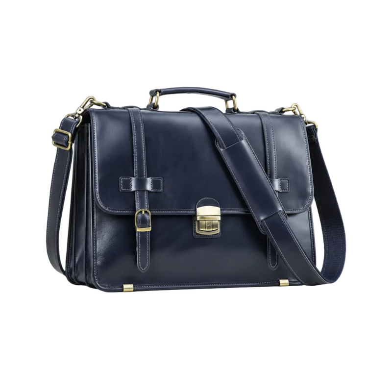 Classic Navy Leather Briefcase Shoulder Bag-1