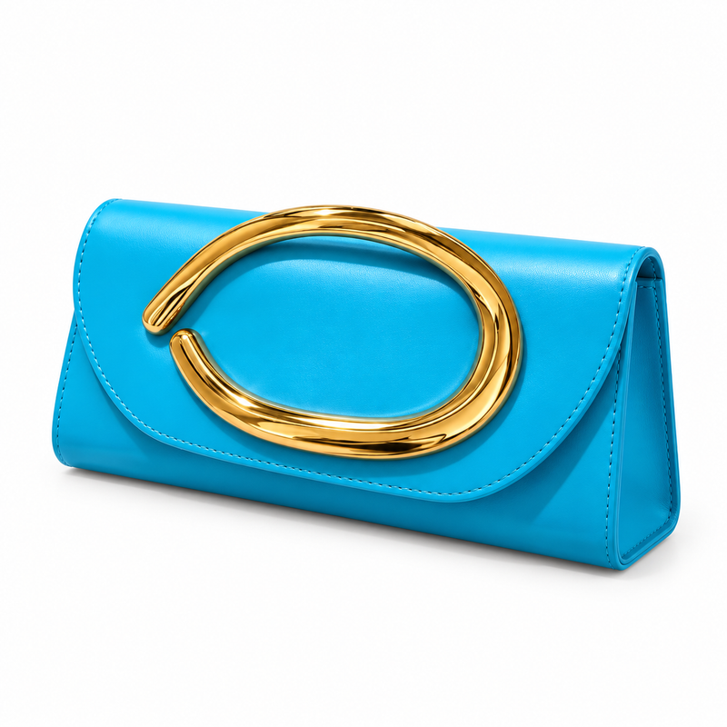 Turquoise Clutch With Sculptural Gold Detail-3