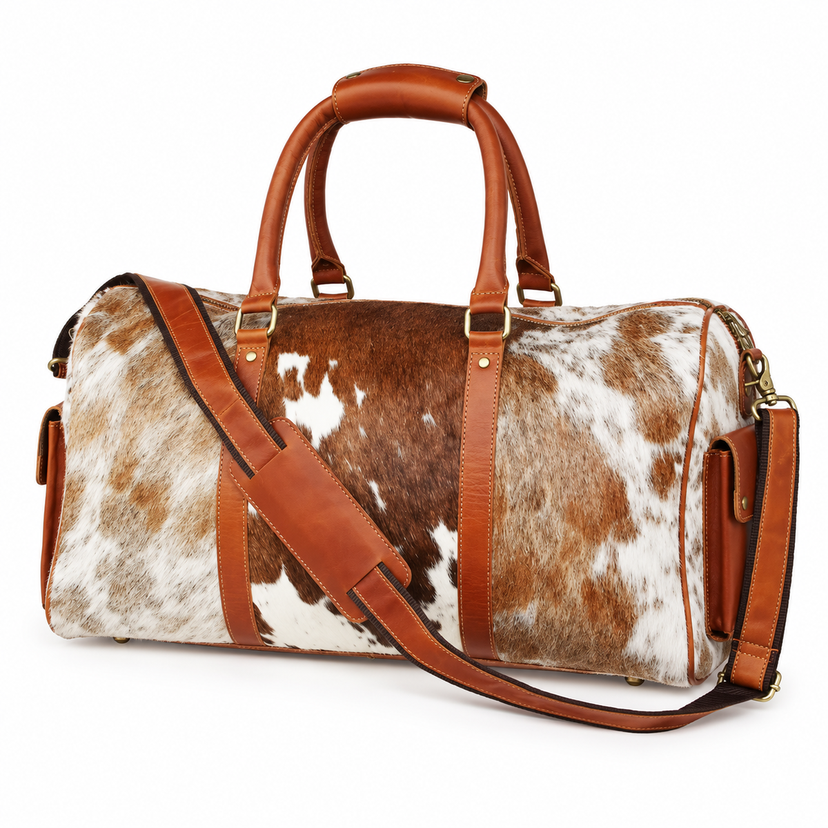 Brown White Cowhide Style Overnight Bag-3