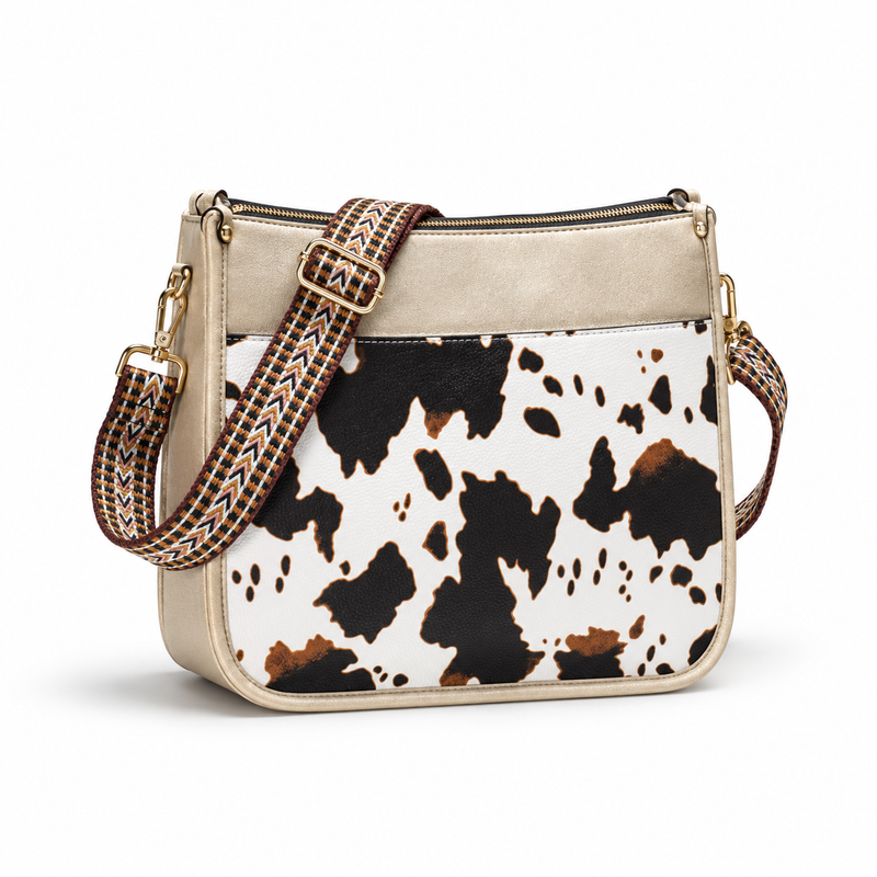 Cow Print Crossbody Bag With Woven-Strap-1