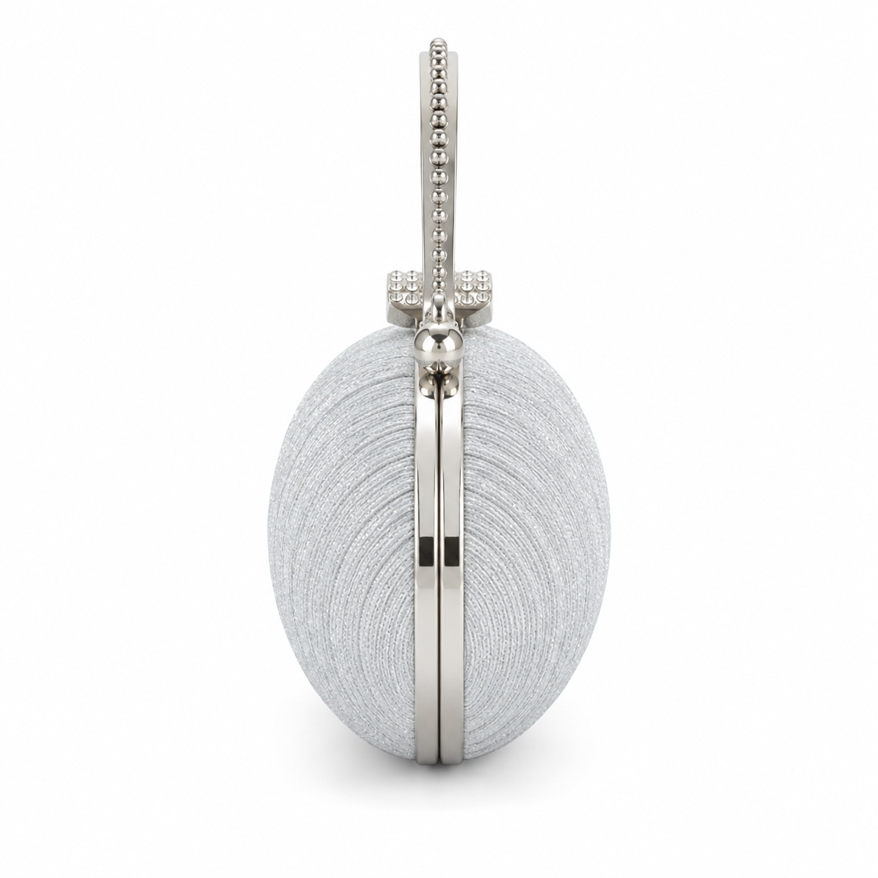 Silver Pleated Evening Clutch Bag with Decorative Metal Handle-2
