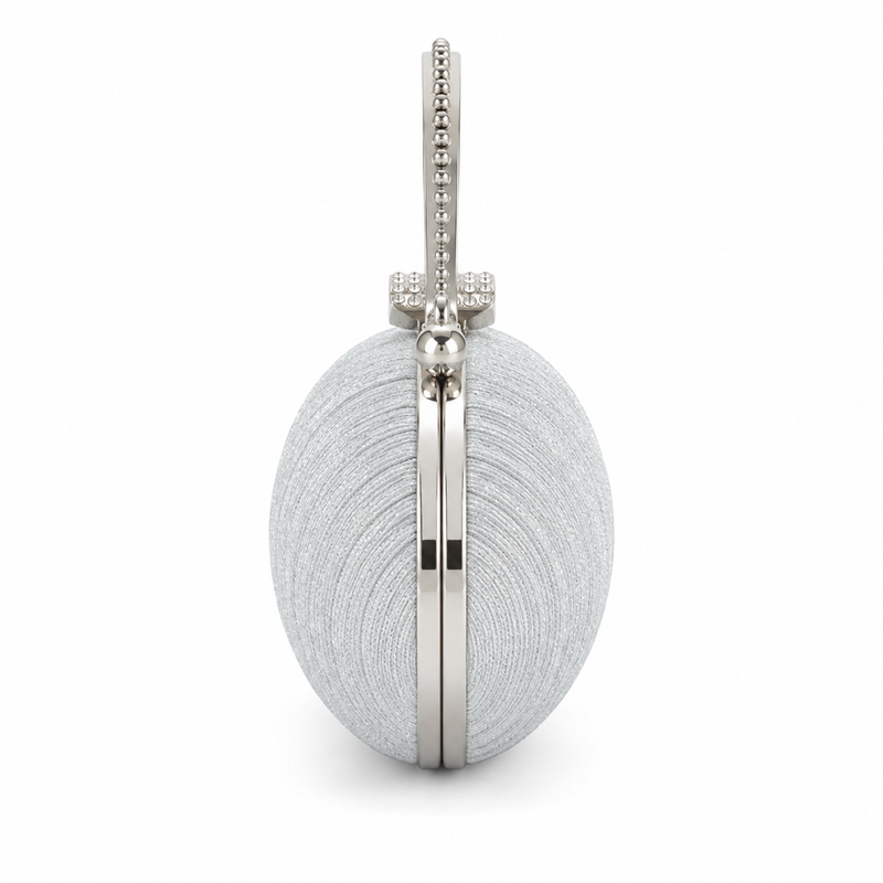 Silver Pleated Evening Clutch Bag with Decorative Metal Handle-2