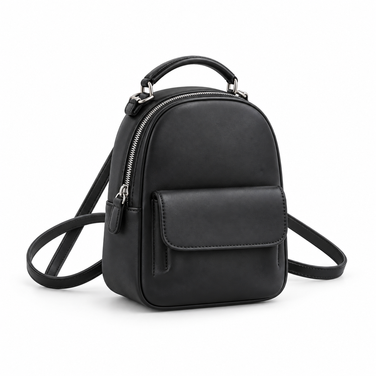 Black Vegan Leather Mini Backpack Bag-1