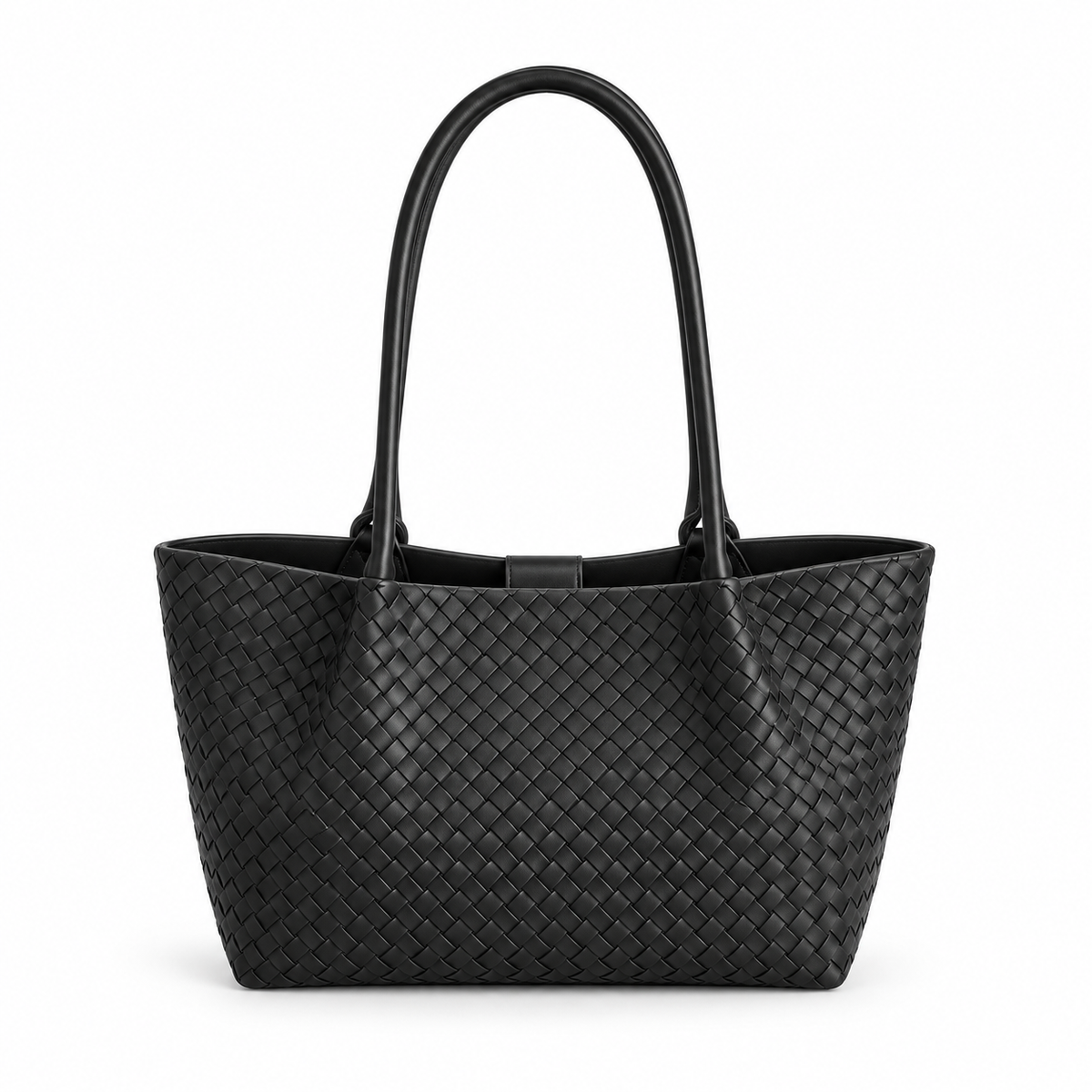 Elegant Black Woven Shoulder Tote Bag-3