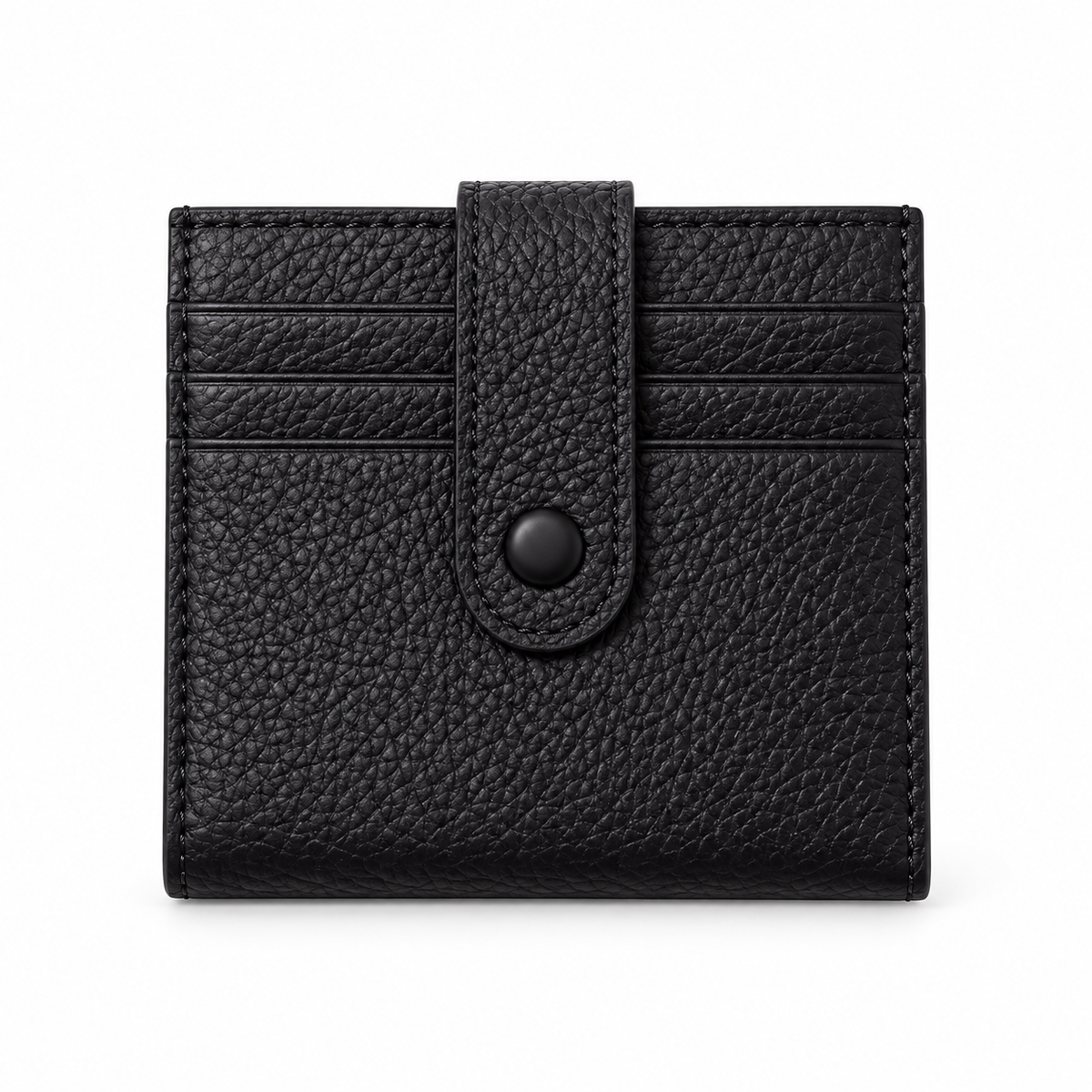 Black Pebbled Card Wallet With Snap-2