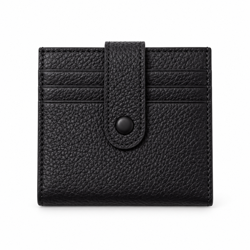 Black Pebbled Card Wallet With Snap-2