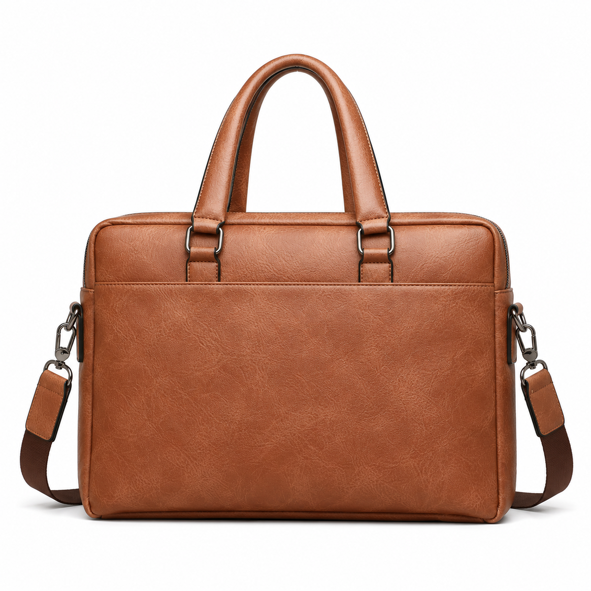 Classic Brown Leather Briefcase With Strap-2