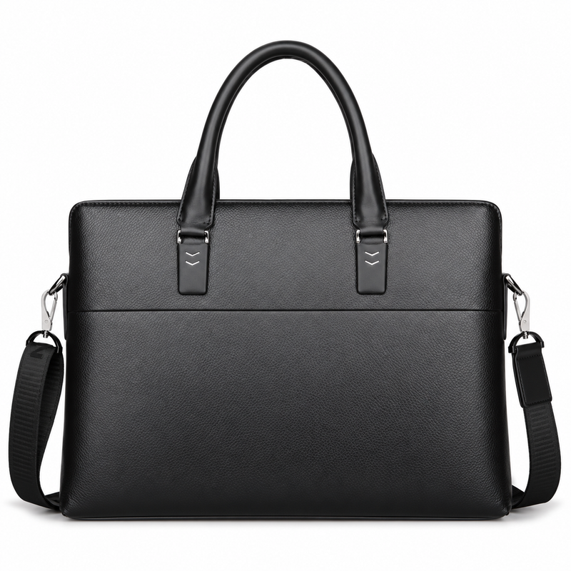 Classic Black Leather Laptop Briefcase Bag-4