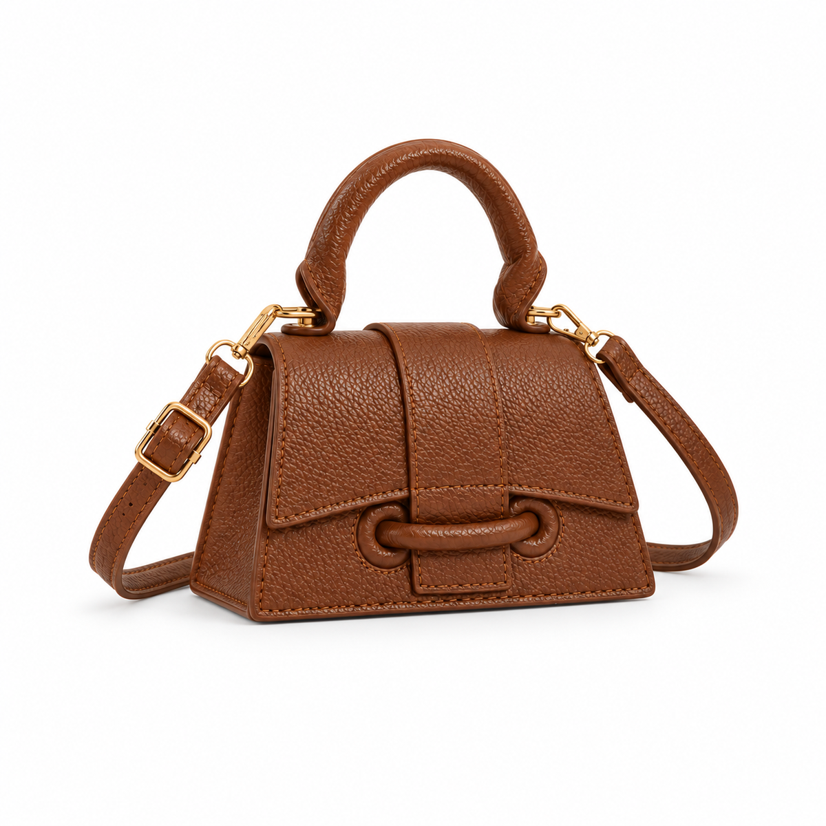 Brown Structured Mini Crossbody Handbag Purse-1