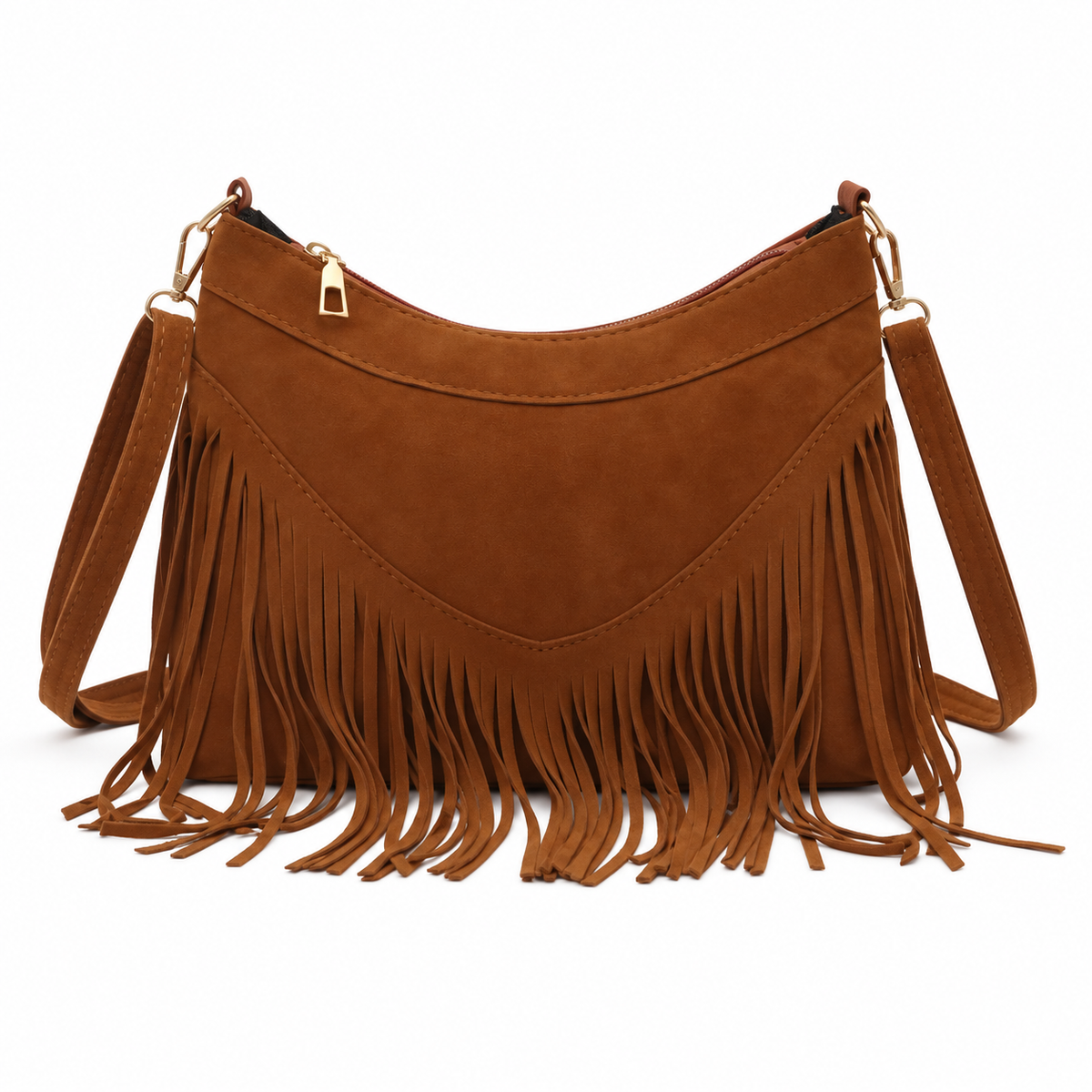 Vintage Camel Bohemian Fringe Shoulder Bag-4