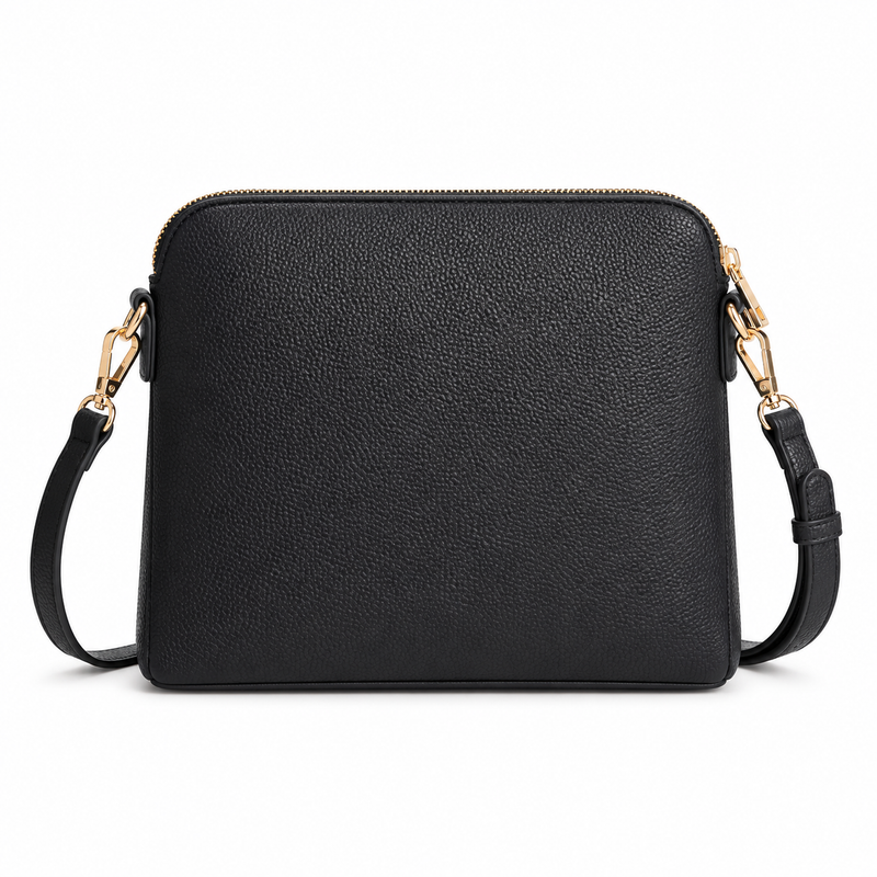 Classic Black Textured Zip Crossbody Bag-2