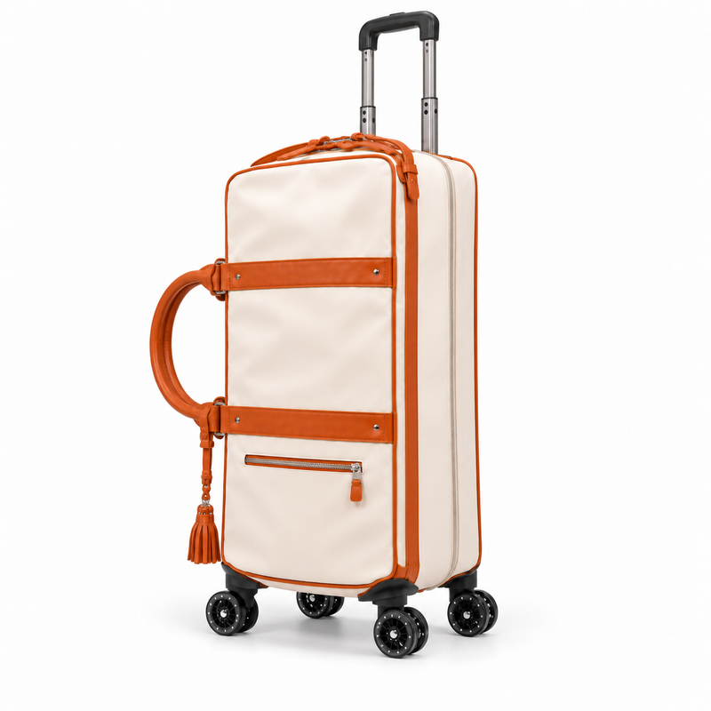 Cream Rolling Travel Bag Cognac Trim-3