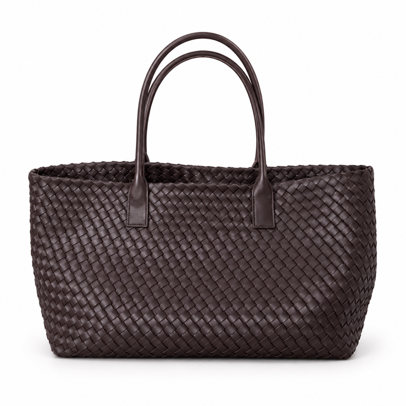 Elegant Chocolate Brown Woven Shoulder Tote-2