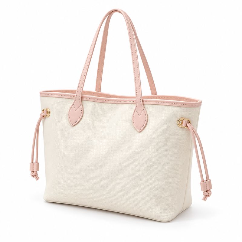 Elegant Vegan Cream Tote Pink Trim-3