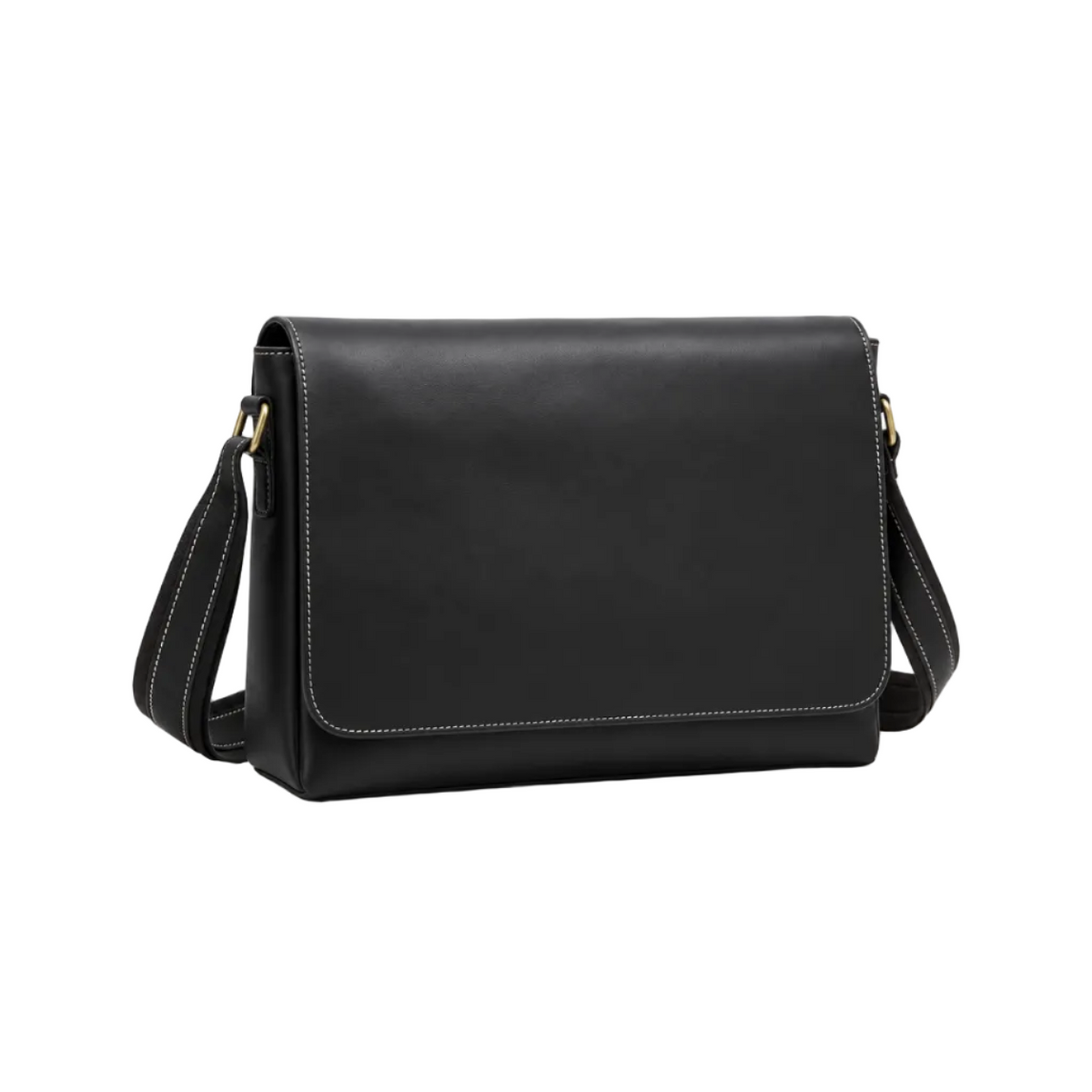 Classic Black Leather Laptop Messenger Bag-1